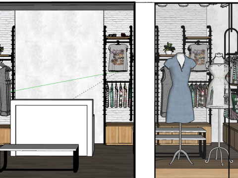 Modern simple clothing store full case SU model 3D Model
