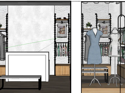 Modern simple clothing store full case SU model 3D Model