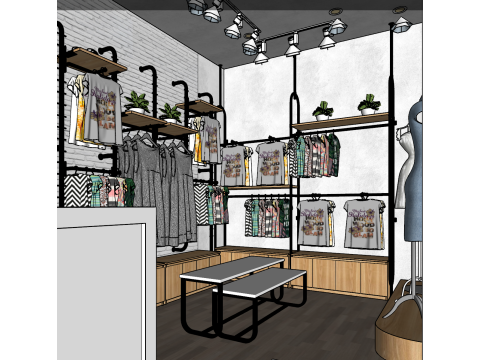 Modern simple clothing store full case SU model 3D Model