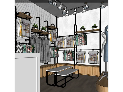 Modern simple clothing store full case SU model 3D Model