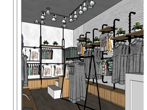 Modern simple clothing store full case SU model 3D Model