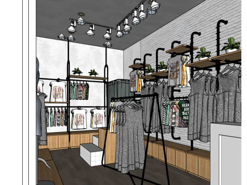 Modern simple clothing store full case SU model 3D Model