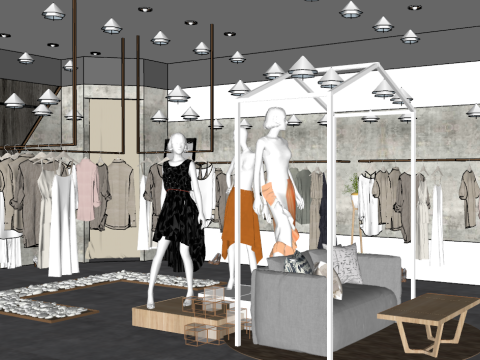 Modèle SU pour le schéma d'aménagement d'un magasin de vêtements à forte conversion Modèle 3D