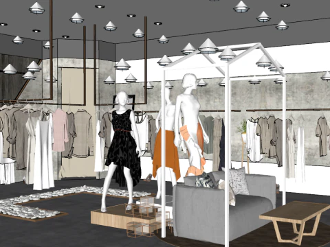 SU Model for High-Conversion Clothing Store Layout Scheme 3D Model