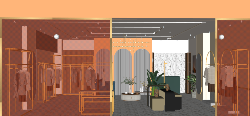 Plan de diseño SU para una tienda de ropa femenina de lujo y luz urbana Modelo 3D .c4d .max .obj .3ds .fbx .stl .blend 