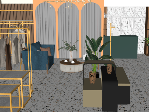 Plan de diseño SU para una tienda de ropa femenina de lujo y luz urbana Modelo 3D