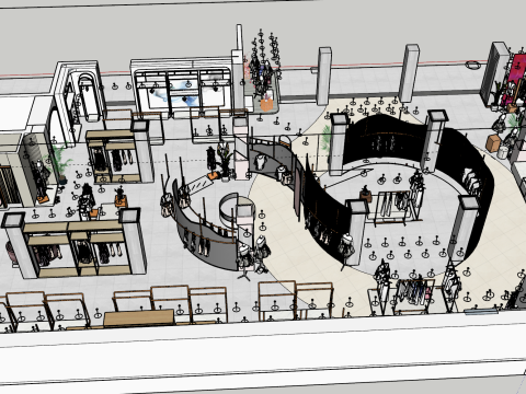 Modello spaziale del moderno negozio di abbigliamento femminile Modello 3D