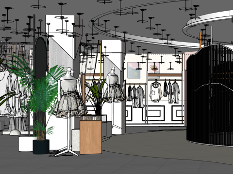 Modello spaziale del moderno negozio di abbigliamento femminile Modello 3D