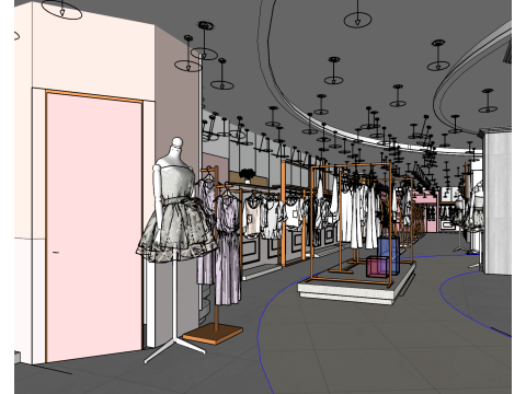 Modello spaziale del moderno negozio di abbigliamento femminile Modello 3D