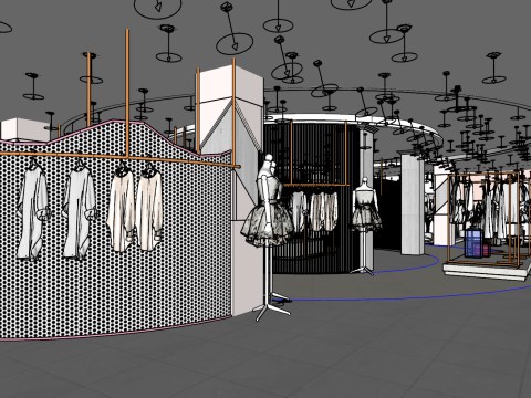 Modello spaziale del moderno negozio di abbigliamento femminile Modello 3D