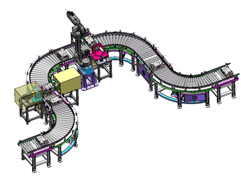 완전 자동 모래 진동 컨베이어 라인 단계 3D 모델