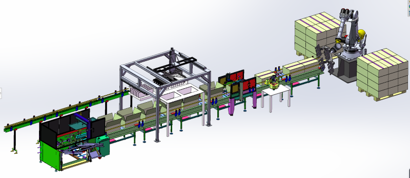 Automatische Verpackungslinienausrüstung für Milchflaschen-Papierboxen SolidWorks 3D 3D Modell .c4d .max .obj .3ds .fbx .stl .blend 