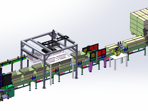 Automatische Verpackungslinienausrüstung für Milchflaschen-Papierboxen SolidWorks 3D 3D Modell