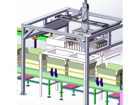 Automatische Verpackungslinienausrüstung für Milchflaschen-Papierboxen SolidWorks 3D 3D Modell