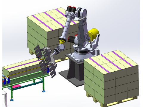 Automatische Verpackungslinienausrüstung für Milchflaschen-Papierboxen SolidWorks 3D 3D Modell