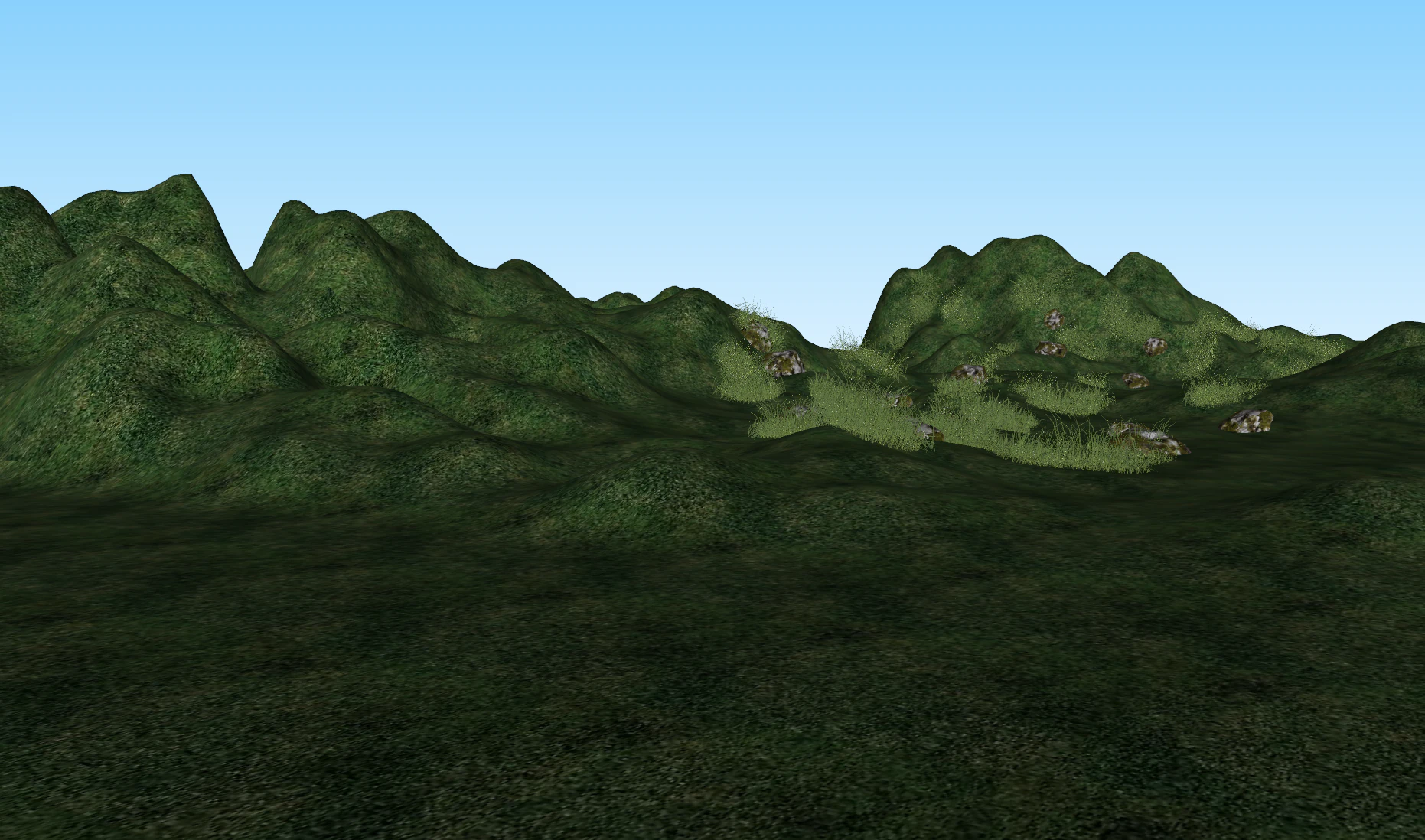 A hillside covered in green grass and some stones 3D Model .c4d .max .obj .3ds .fbx .stl .blend 
