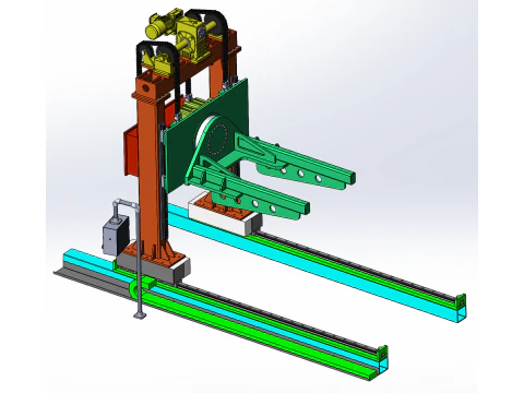 SolidWorks editable lifting and flipping workbench with mobile ground rails 3D Model