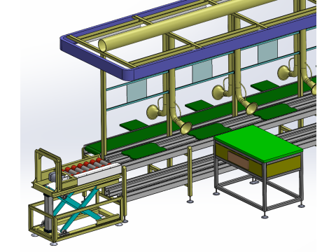 Diferansiyel zincir bant hattı asansör üretim hattı SolidWorks düzenlenebilir 3D Model