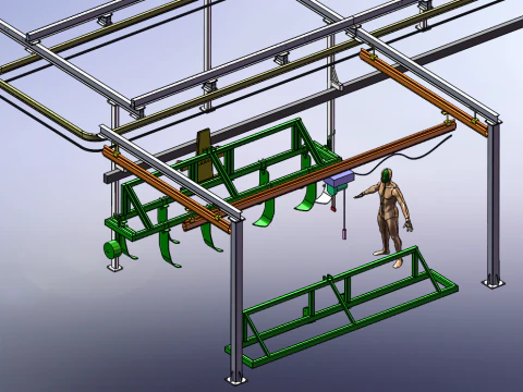 Deep loosening machine suspension chain production line SolidWorks editable 3D Model