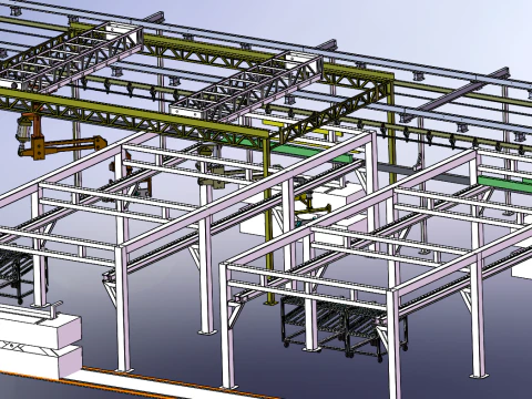 Deep loosening machine suspension chain production line SolidWorks editable 3D Model