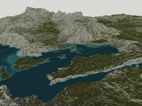 Model SU waduk aliran gunung medan pegunungan Model 3D