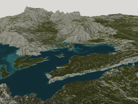 Mountain terrain mountain stream reservoir SU model 3D Model