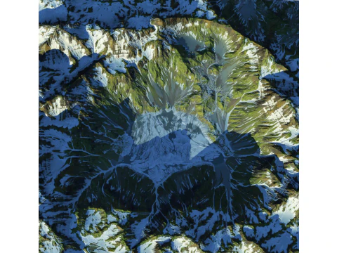 S&uuml;rekli dalgalı karla kaplı dağlar ve volkanik kraterler Sketchup modeli 3D Model