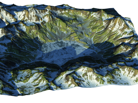 계속해서 기복이 심한 눈 덮인 산과 화산 분화구 Sketchup 모델 3D 모델