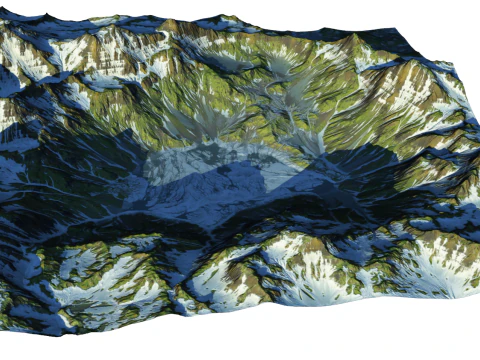 S&uuml;rekli dalgalı karla kaplı dağlar ve volkanik kraterler Sketchup modeli 3D Model