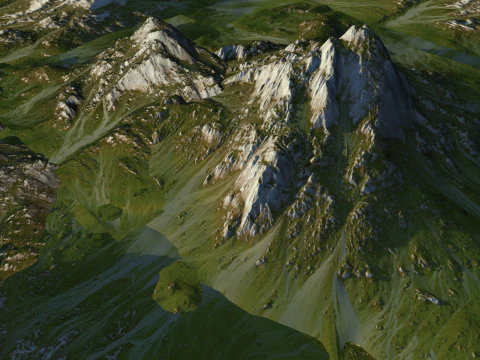 Temperate high mountain erosion landform 3D Model