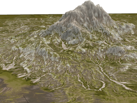 Het construeren van geïsoleerde hooggebergtelandvormen die gedomineerd worden door opwaartse kracht en watererosie. Sketchup-model 3D Model