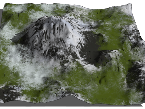 High mountain volcanic landforms transformed by flowing water and weathering after volcanic eruption 3D Model