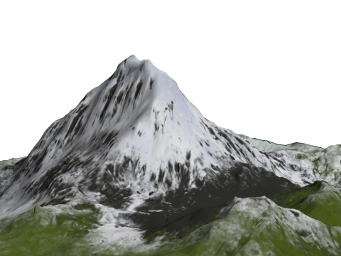 Vulkanische landvormen in de hoge bergen zijn getransformeerd door stromend water en verwering na een vulkaanuitbarsting 3D Model