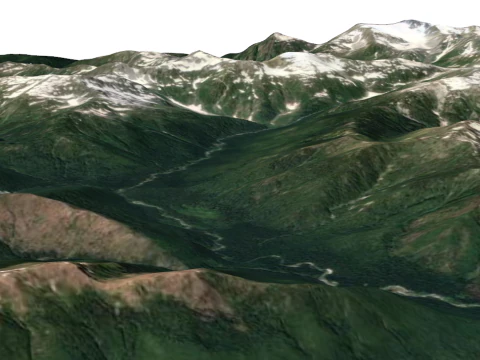 Paysage de hautes montagnes et de canyons dans le mod&egrave;le Sketchup des montagnes Hengduan Modèle 3D