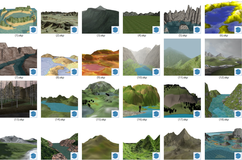 Montanhas montanhas riachos pastagens ilhas canyons rios modelo SketchUp um total de 36 Modelo 3D .c4d .max .obj .3ds .fbx .stl .blend