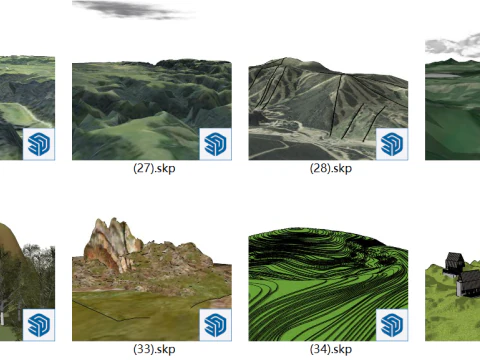 Montanhas montanhas riachos pastagens ilhas canyons rios modelo SketchUp um total de 36 Modelo 3D