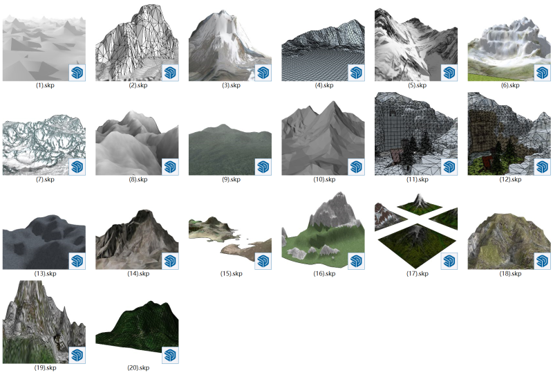 Berge, Eisberge, Gletscher und felsige Berge. SketchUp-Modell insgesamt 20 3D Modell .c4d .max .obj .3ds .fbx .stl .blend