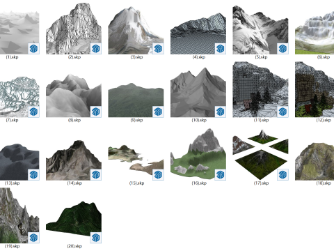 Montanhas, icebergs, geleiras e montanhas rochosas, o SketchUp modela um total de 20 Modelo 3D