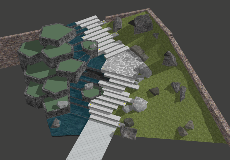 SketchUp-Modell mit Steingarten und Bachlandschaft im Innenhof 3D Modell .c4d .max .obj .3ds .fbx .stl .blend