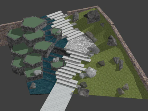 Courtyard rockery and stream landscape SketchUp model 3D Model