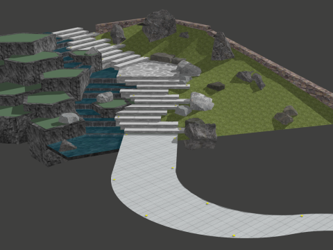 SketchUp-Modell mit Steingarten und Bachlandschaft im Innenhof 3D Modell