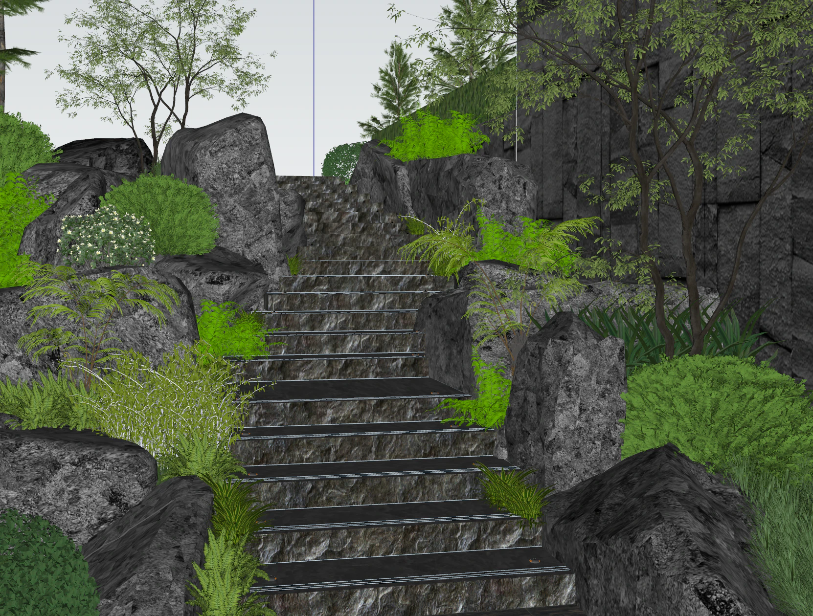 Ecological staircase landscape interwoven with natural stacked stones and green plants SketchUp mod 3D Model .c4d .max .obj .3ds .fbx .stl .blend