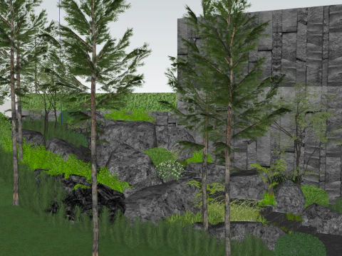 Ecological staircase landscape interwoven with natural stacked stones and green plants SketchUp mod 3D Model
