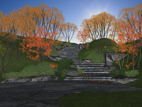 Conception de nœuds de paysage dans un modèle SketchUp en terrain naturel Modèle 3D