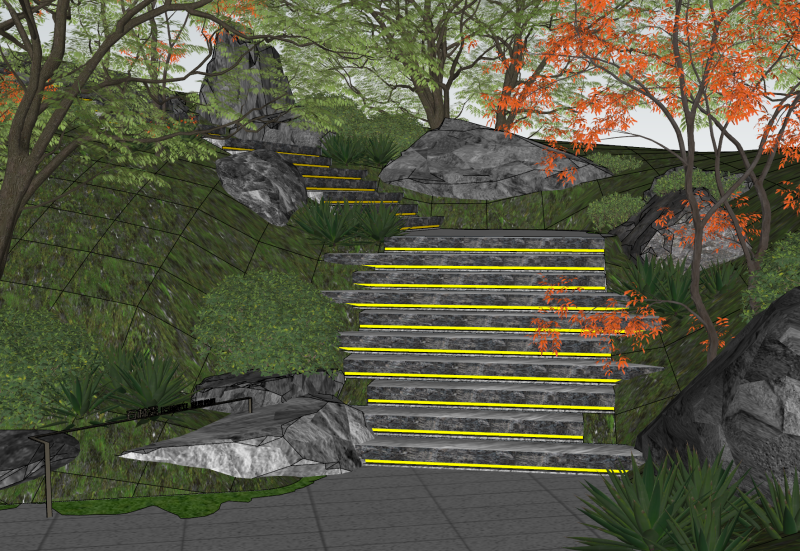 Landscape rendering in garden style SketchUp model 3D Model .c4d .max .obj .3ds .fbx .stl .blend