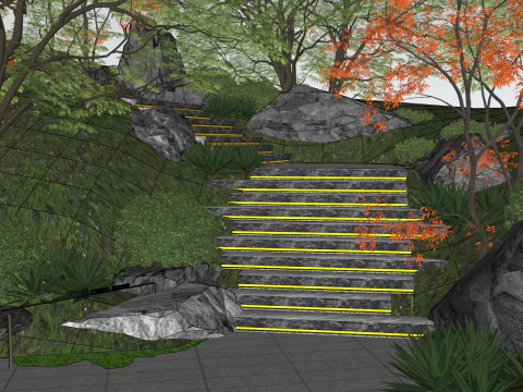 Rendering del paesaggio nel modello SketchUp in stile giardino Modello 3D