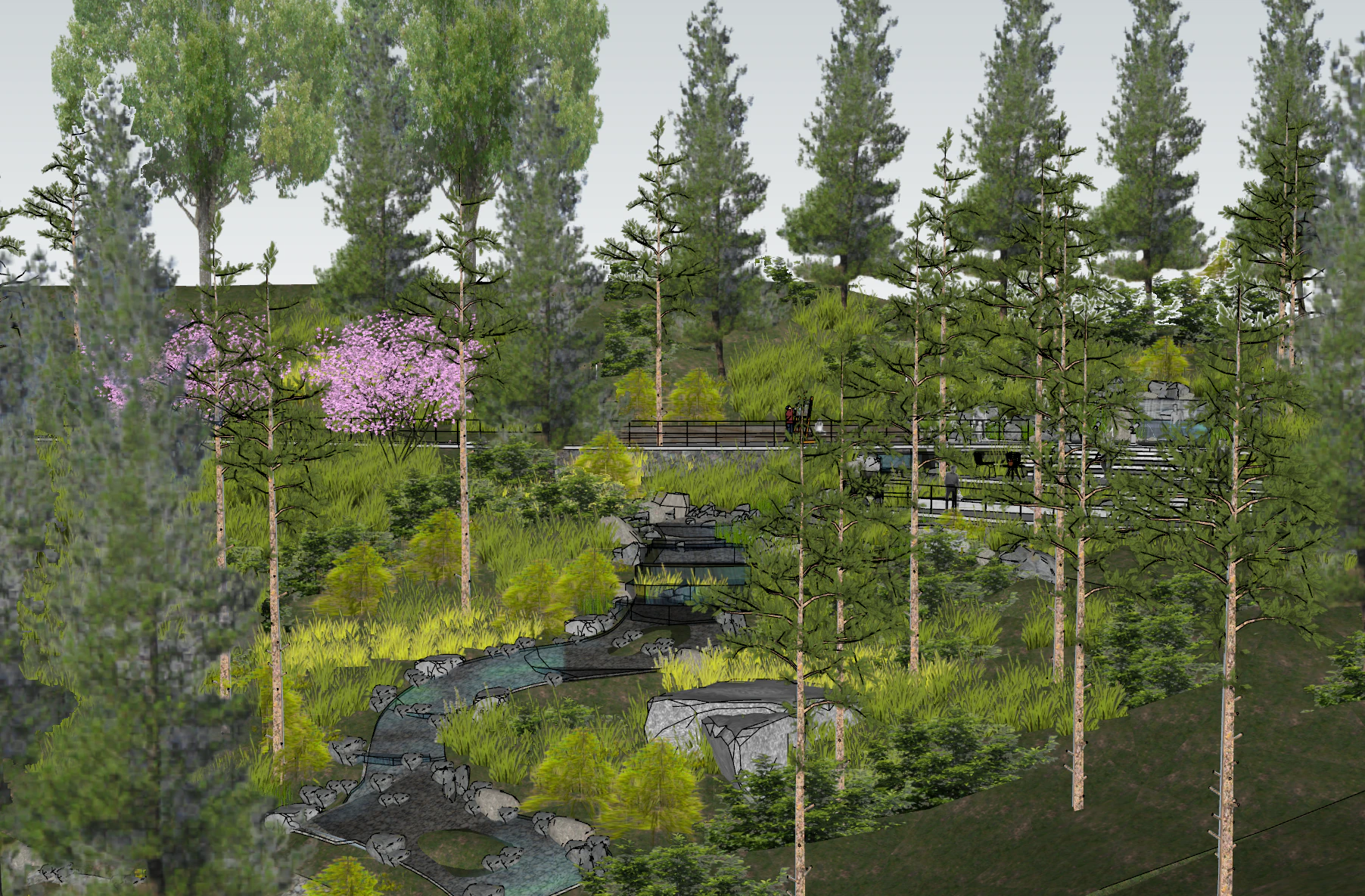 Modern natural style waterfront landscape rendering SketchUp model 3D Model .c4d .max .obj .3ds .fbx .stl .blend