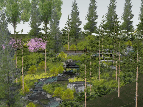 Modern natural style waterfront landscape rendering SketchUp model 3D Model