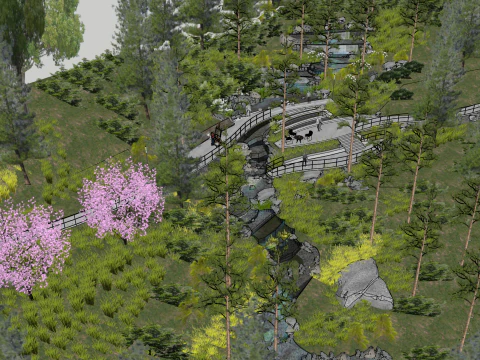 Modern natural style waterfront landscape rendering SketchUp model 3D Model