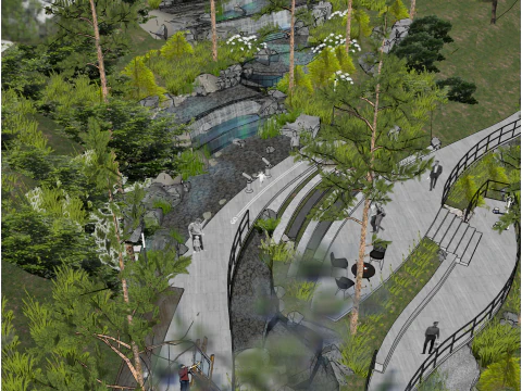 Modern natural style waterfront landscape rendering SketchUp model 3D Model